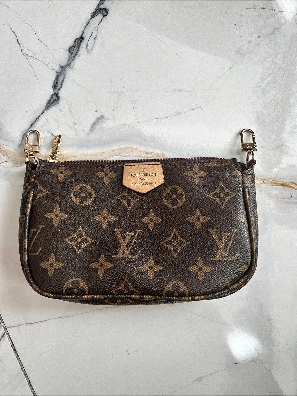 Mini Pochette Accessoires Monogram Logo Mini Bag in Brown & Gold